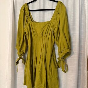 Free People Olive Mini Dress with Puff Sleeves